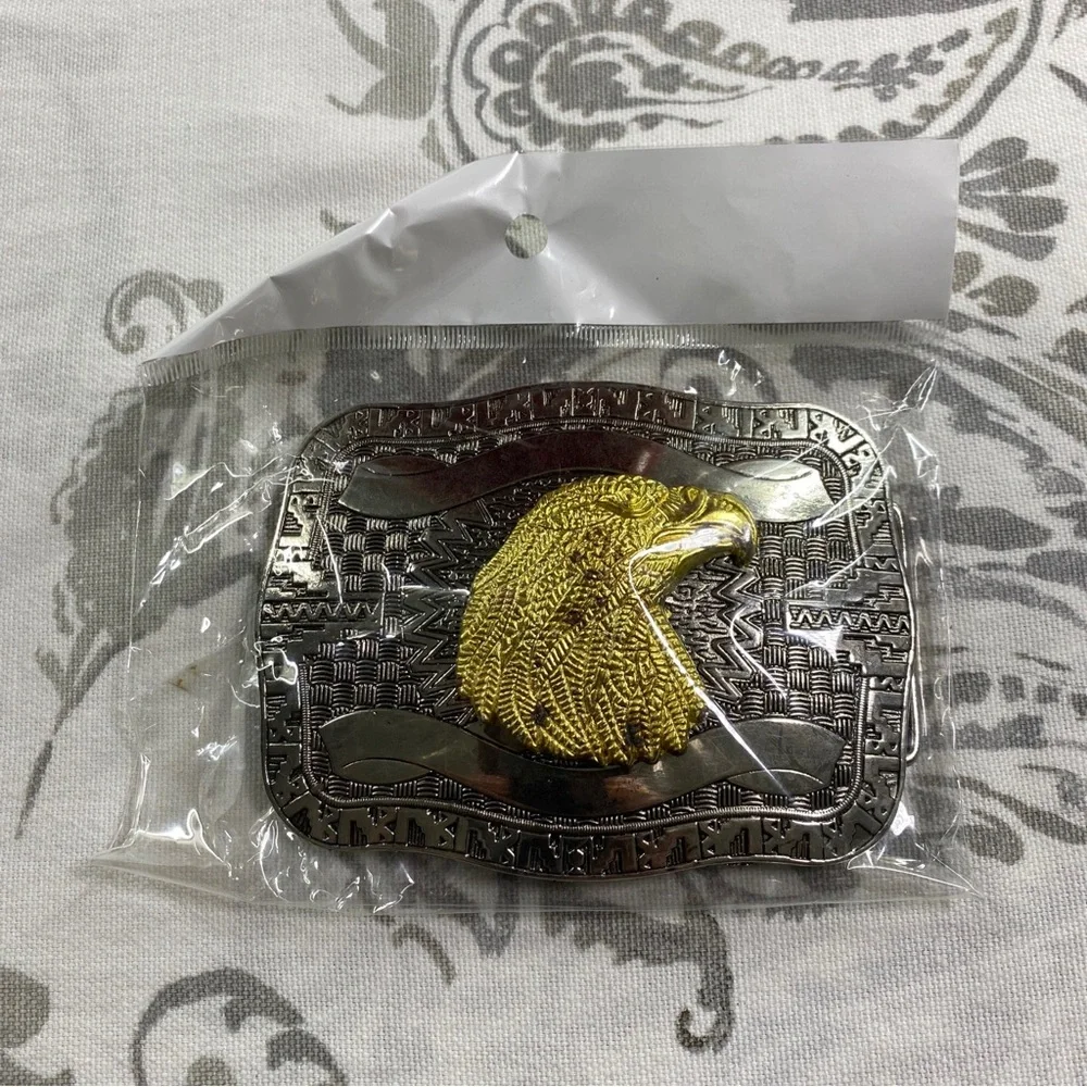 Vintage Y2K Western Bald Eagle Gold Silver metal Buckle Rodeo Cowboy‎